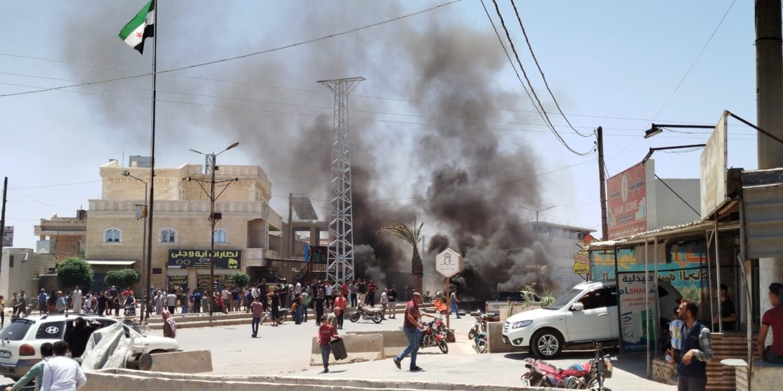 احتجاجات في مخيم باب السلامة بريف حلب الشمالي 
